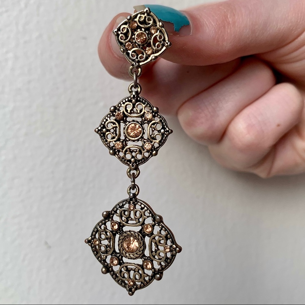 Ornate peach gold tiered earrings grandma prom regency wedding old money flapper